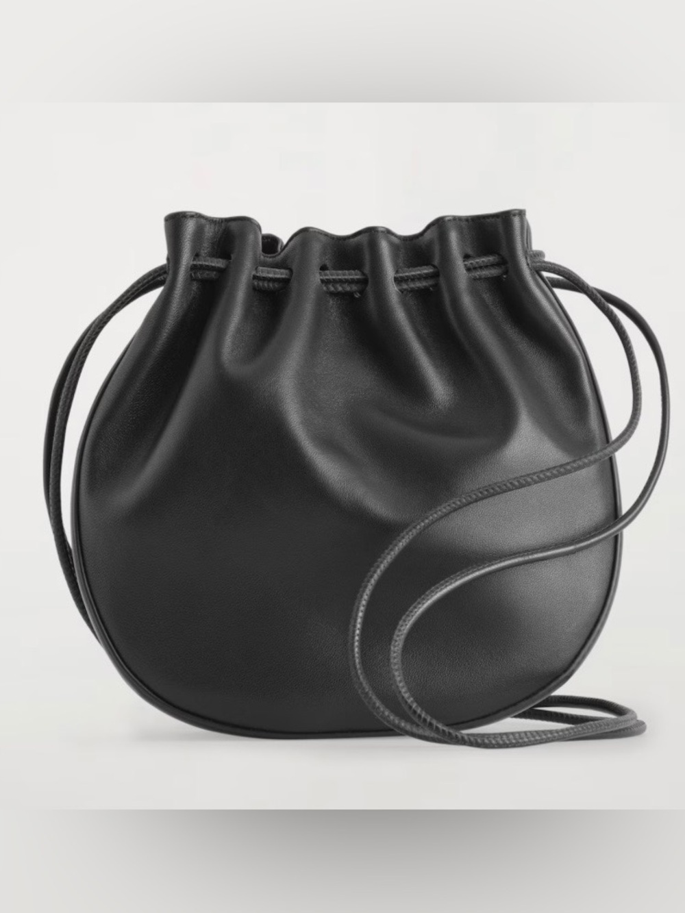 COS LEATHER GATHERED POUCH Black Drawstring Crossbody Bag
